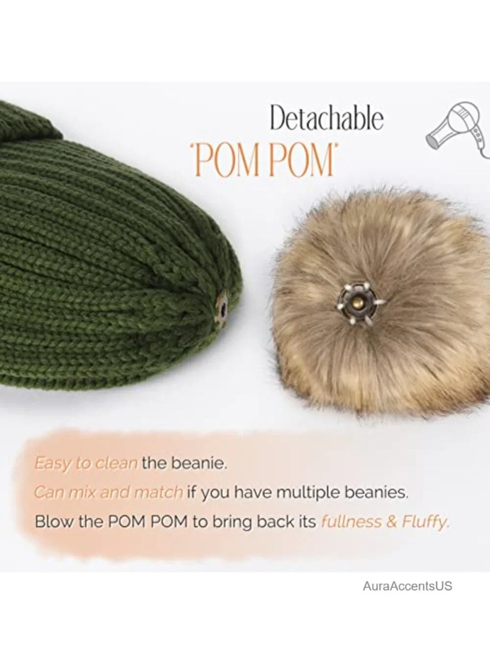 Women's Fleece Lined Knit Beanie with Pom Pom - Winter Hat